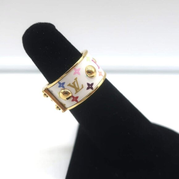 Louis Vuitton x Takashi Murakami S-Lock Ring White Coated Canvas Size 5 NEW - Picture 4 of 9